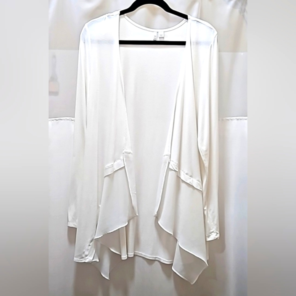 Elle Ivory/Sheer Open Front Drape Cardigan Size Large
